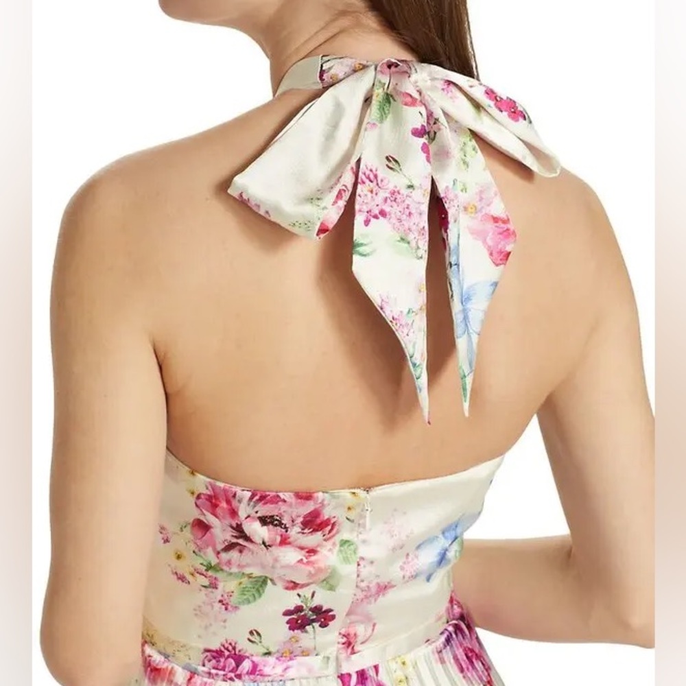 ML Monique Lhuillier Floral Hammered Satin Midi Dress - Picture 5 of 9